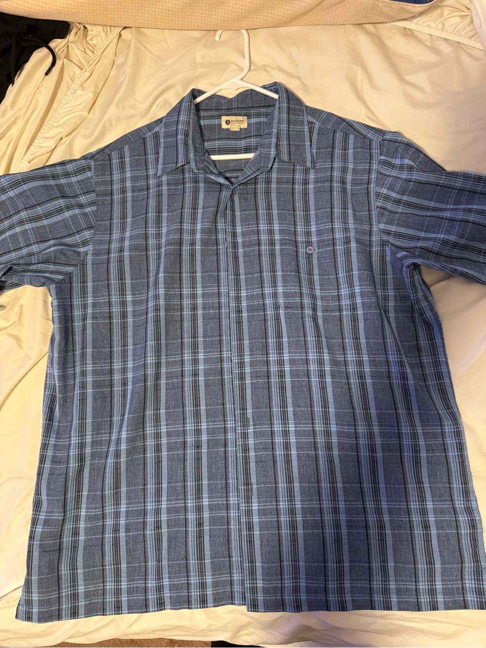 Haggar Blue Plaid Short-Sleeve Button-Down Shirt